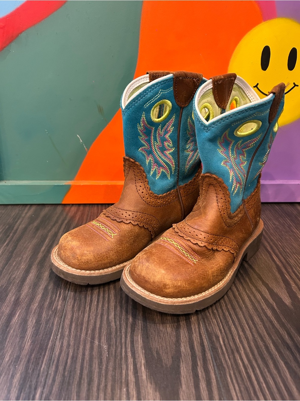 Ariat Brown and Turquoise Kids Western Boots size 12